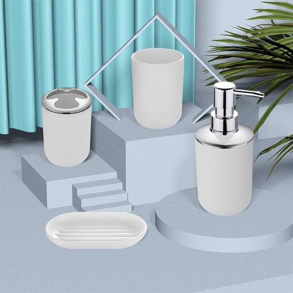 4 Piece Bathroom Accessory Set with Soap Dispenser Toothbrush Cup Soap Dish Stylish Bathroom Organization Essentials for Home and Hospitality