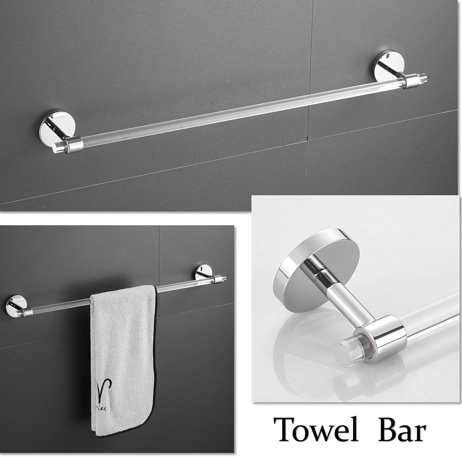 4-Piece Bathroom Hardware Set Acrylic  Towel Bar Rack Toilet Paper Holder Wall Mounted