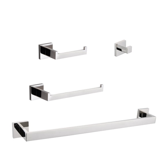 4-Piece Bathroom Hardware Set, Chrome Stainless Steel Wall Mounted Bath Towel Bar Set with Polished Finish