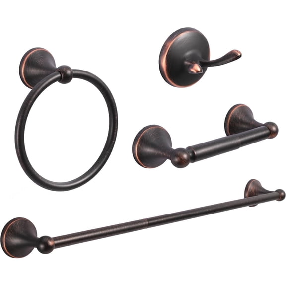 4-Piece Bathroom Hardware Set: Oil-Rubbed Bronze Bathroom Accessory Set, Towel Bars,Towel Ring,Toilet Paper Holder,Robe Hook