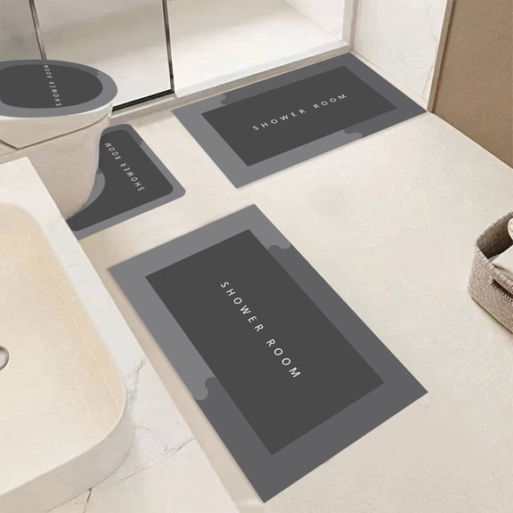 4 Piece Bathroom Mat Set, Waterproof Non Slip, Modern Minimalist, Ultra Absorbent Quick Dry, Hotel Bathroom, Home Shower Room, Kitchen Entryway, Soft Fiber Fabric, Durable Rubber Backing,