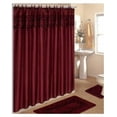 thumbnail image 1 of 4 Piece Bathroom Rug Set/ 2 Piece Burgundy Flocking Bath Rugs with Fabric Shower Curtain and Matching Mat/Rings, 1 of 2