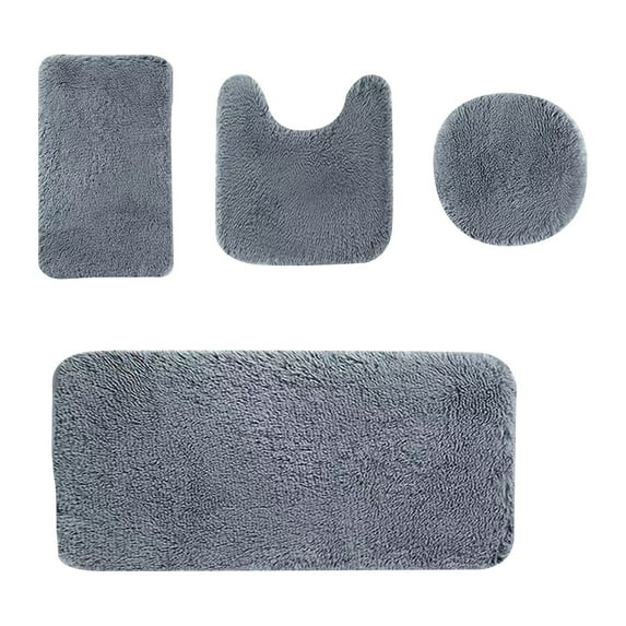 4 Piece Bathroom Rug Set,Bath Mat Set,Plush Bathroom Rug Set,Bathroom Decor,Non Slip Bathroom Mats,Home Decor,Toilet Lid Cover Set,Plush Mats U-Shaped Toilet Rug And Toilet Cover,Bath Mat,Dark Gray
