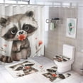 thumbnail image 1 of 4 Piece Bathroom Rug Set with Shower Curtain Cute Raccoon Holding A Flower with Non-Slip Rugs Toilet Lid Cover And Bath Mat Bathroom Decor Set Raccoon with Flower Cute Animal 12 Plastic Hooks, 1 of 8