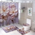 thumbnail image 1 of 4 Piece Bathroom Rug Set with Shower Curtain Dreamy Watercolor Floral Bathroom Sets with Curtain Rug Toilet Cover And U Shaped Mat Watercolor Colorful Flowers Abstract Floral 12 Plastic Hooks, 1 of 8
