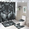 thumbnail image 1 of 4 Piece Bathroom Rug Set with Shower Curtain Wolf with Blue Eyes Bathroom Decor Set with Non-Slip Rugs Toilet Lid Cover And Bath Mat Animals Art Wolf Shower Curtain with 12 Hooks, 1 of 8
