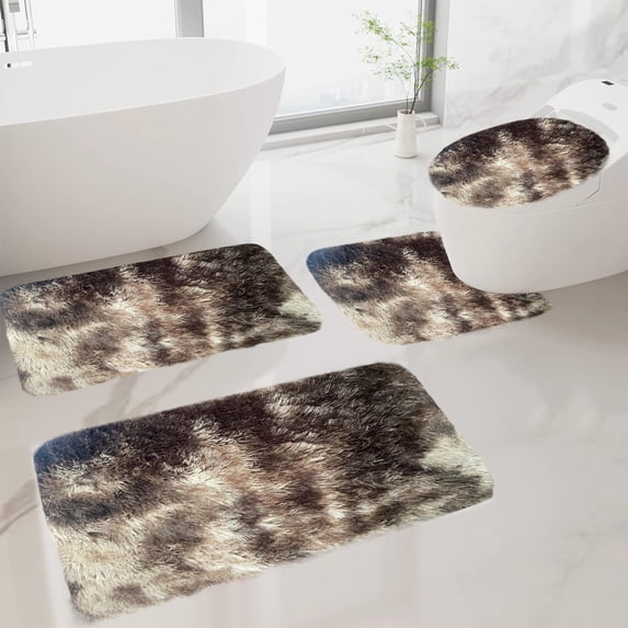4 Piece Bathroom Rug Set with Toilet Cover, Bath Rugs Non Slip, Machine Washable Bathroom Mat with U-Shaped Contour Toilet Mat 15.7x31.5in/15.7x23.6in/15.7x19.6in/15.7x14.9in Brown