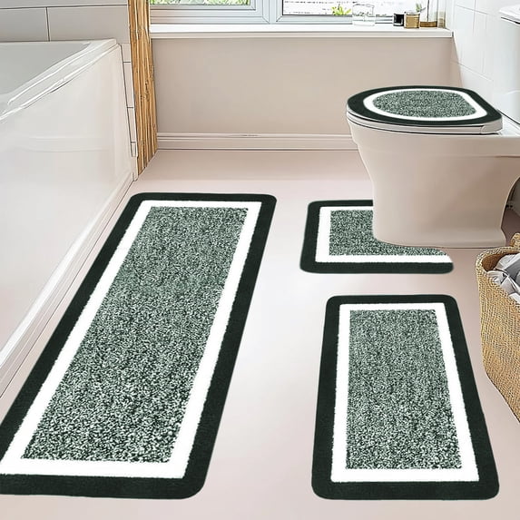 4-Piece Bathroom Rug Set with Toilet Lid Cover | U-Shaped Non-Slip Toilet Mat, Absorbent Microfiber Plush Bath Mats, Washable Shower Rugs for Bathroom Floor, 40*80cm 40*60cm 38*42cm 40*50cm