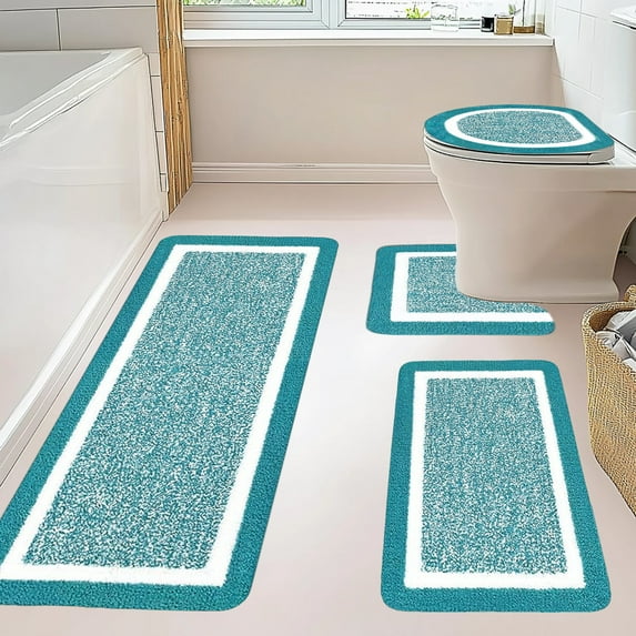4-Piece Bathroom Rugs Set with U-Shaped Toilet Mat & Lid Cover - Ultra Soft Absorbent Microfiber Non-Slip Shower Mats for Bathroom, Bedroom, Living Room