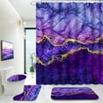 thumbnail image 1 of 4 Piece Bathroom Set with Shower Curtain and Rugs, Gold Purple Bathroom Shower Curtain Set with Rugs, Incl Shower Curtain with 12 Hooks, Soft Bath Mat, U-Shaped Floor Mat, Toilet Lid Oval Rug, 1 of 7