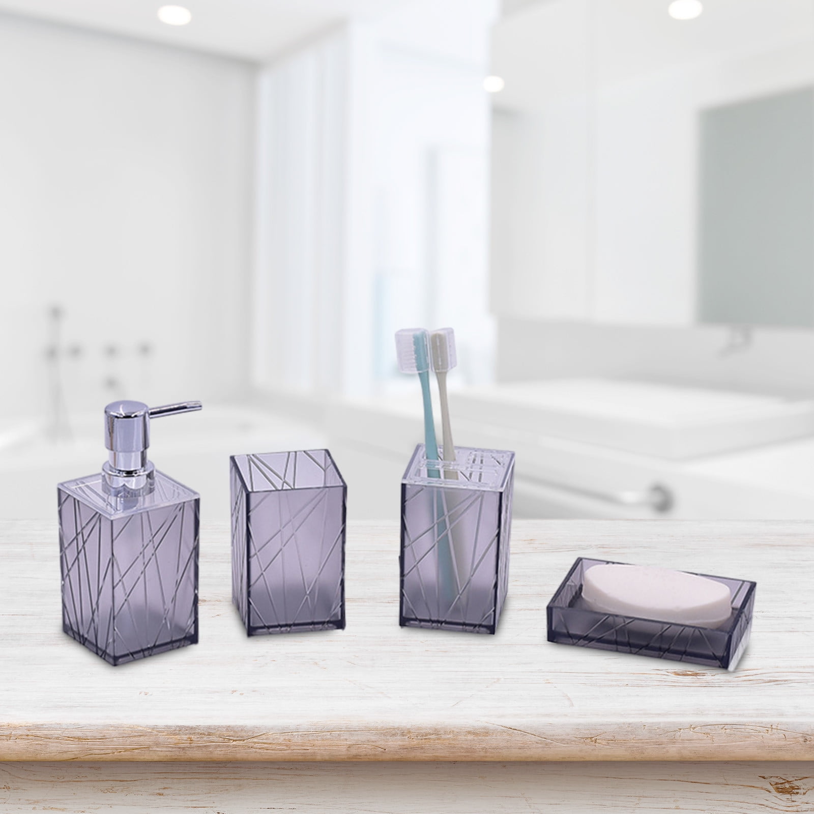 4 Piece Bathroom Set, Soap Dispenser, Toothbrush Holder, Tumbler, Soap Dish, Bathroom Tray ...