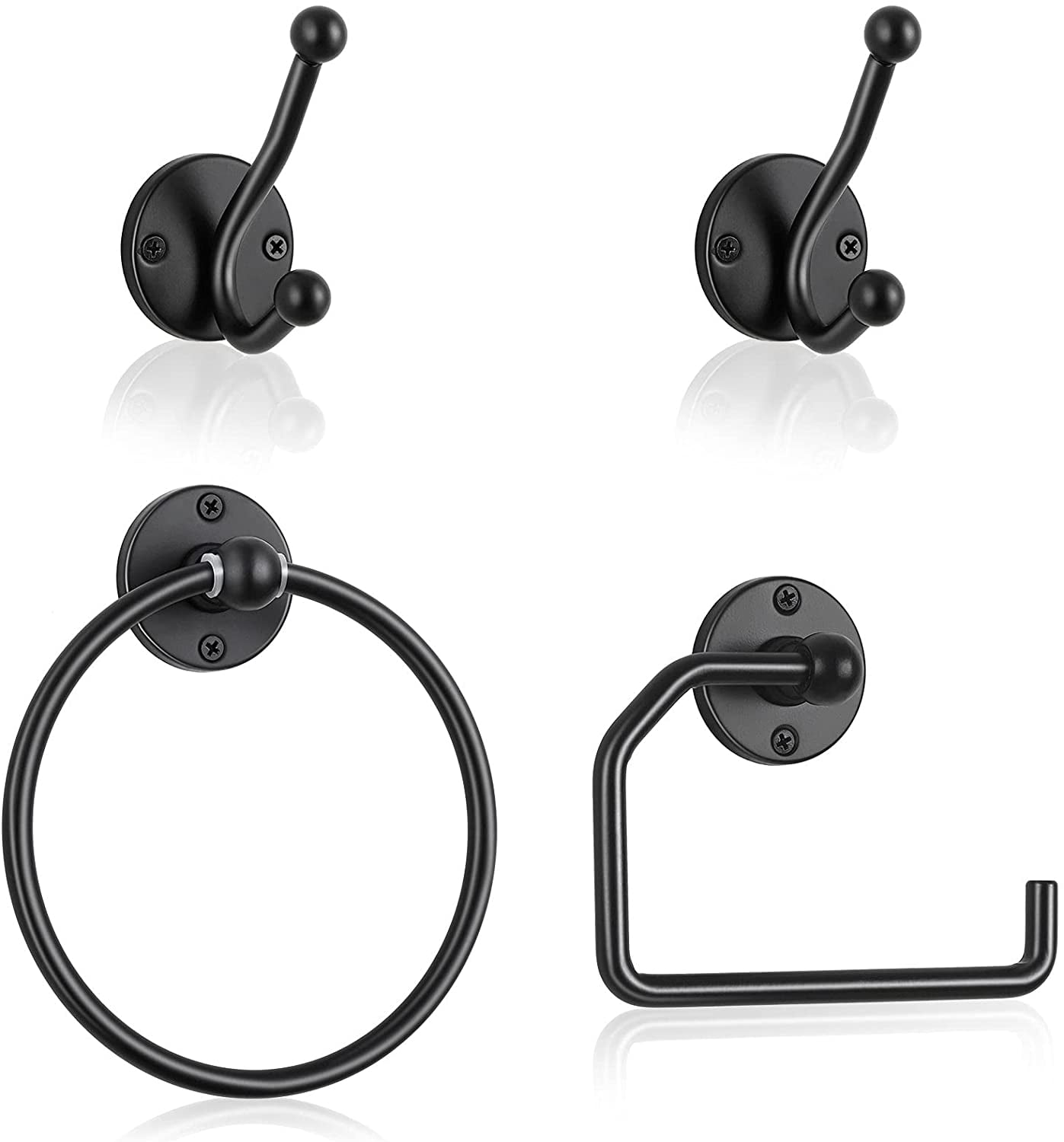 4 Piece Bathroom Set, Stainless Steel Towel Ring, Toilet Paper Holder, Black