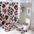 thumbnail image 1 of 4 Piece Bathroom Shower Curtain Sets Non-Slip Rugs And Toilet Mat Lid Rug Accessories Blush Pink Leopard Print Waterproof Shower Curtain Animal Skin Pattern for Bathroom Decor Set, 1 of 8