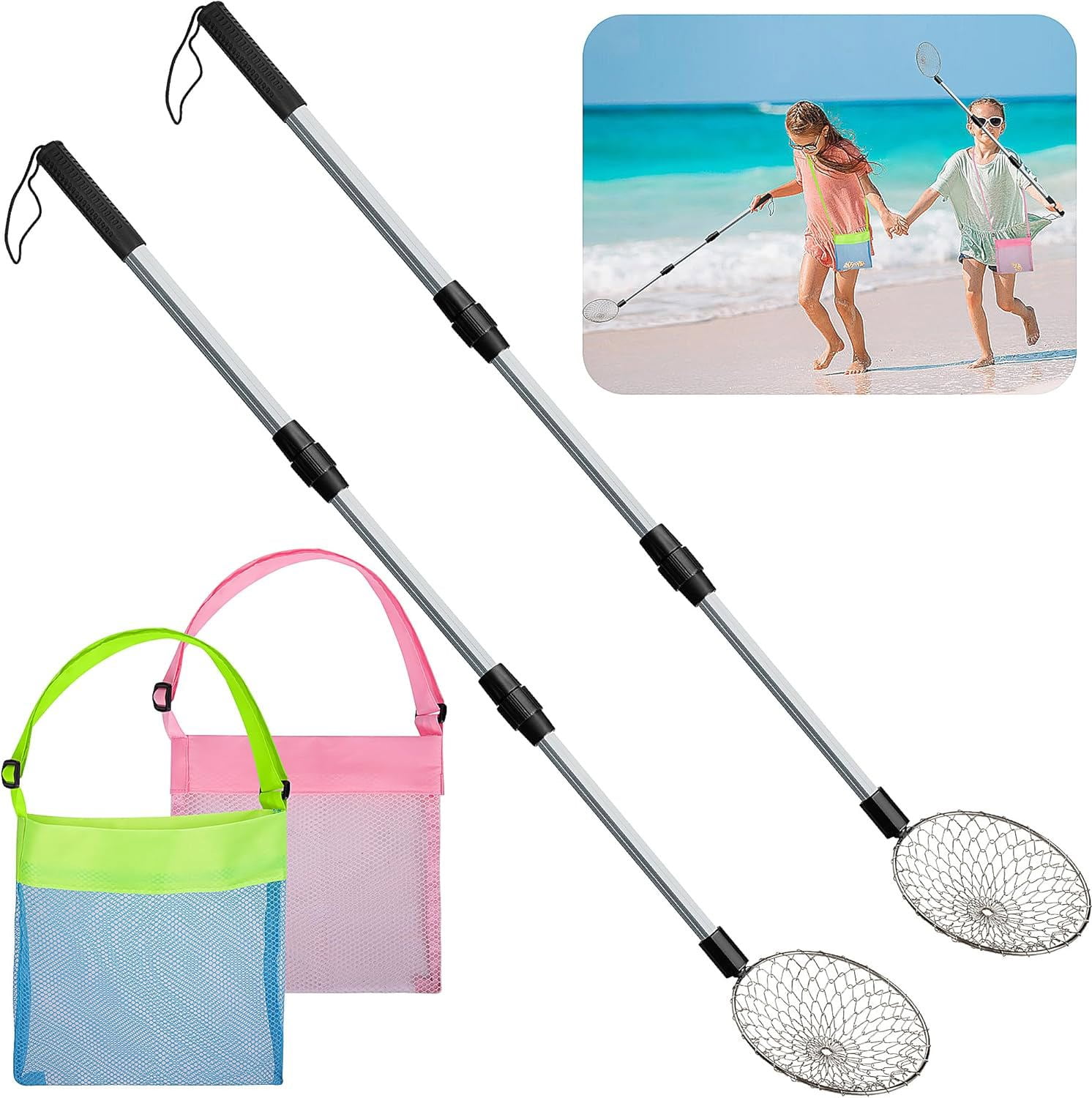 4Piece Beach Sand Sifter with Beach Bag Large Shark Tooth Sand