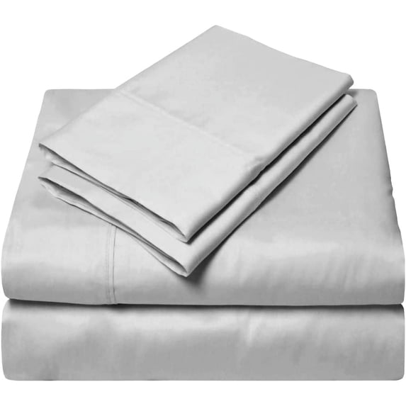 4 Piece Bed Sheet Set – 1 Flat Sheet, 1 Fitted Sheet 15 Inch Deep Pocket and 2 Pillowcases – 100% Egyptian Cotton & 600 Thread Count – Extra Soft & Luxury - Light Grey Solid,King Size.