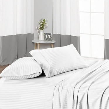 4 Piece Bed Sheet Set – 1 Flat Sheet, 1 Fitted Sheet (18-Inch-Deep Pocket) and 2 Pillowcases – 100% Egyptian Cotton & 400 Thread Count - White Stripe,Twin Size.