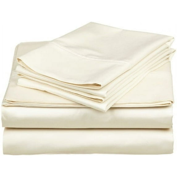 4 Piece Bed Sheet Set – 1 Flat Sheet, 1 Fitted Sheet (30-Inch-Deep Pocket) and 2 Pillowcases – 100% Egyptian Cotton & 400 Thread Count - Ivory Solid,Full Size.
