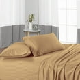 thumbnail image 1 of 4 Piece Bed Sheet Set – 1 Flat Sheet, 1 Fitted Sheet 18" Deep Pocket and 2 Pillowcases – 100% Egyptian Cotton & 500 TC, Bed Sheet Set For Bedroom – Extra Soft - Taupe Stripe,Full Size., 1 of 6
