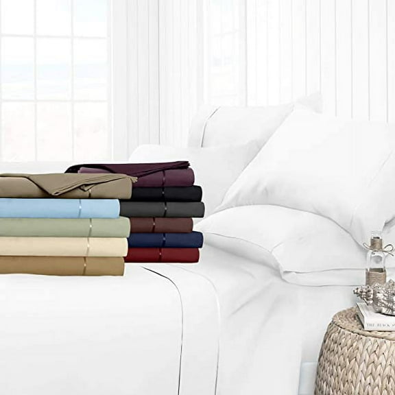 4 Piece Bed Sheet Set 100% Egyptian Cotton Solid Pattern 400 TC 6-10 Inch Deep Pocket Size (Queen Color White)