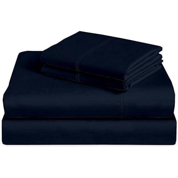 4 Piece Bed Sheet Set, 400 Thread Count, 100% Cotton Bed Sheet, 16" Deep, Full Size - Navy Blue Solid