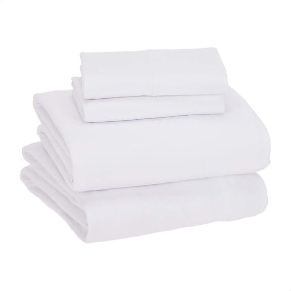 4 Piece Bed Sheet Set, Cotton Jersey, Includes Super Soft, Flat and Fitted Sheets, Pillowcase, King, White, Solid