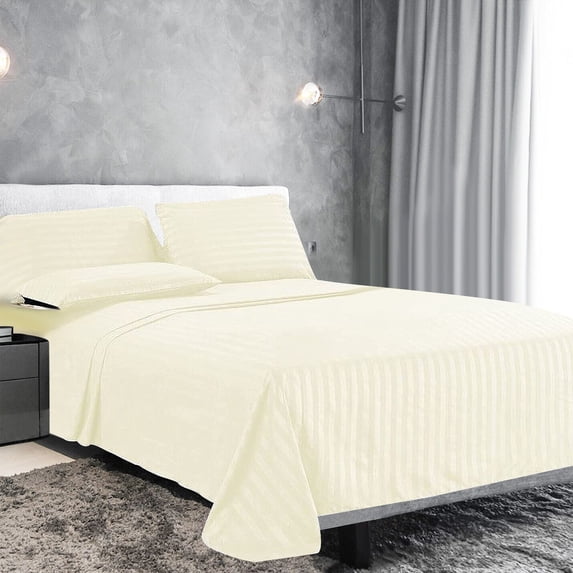 4-Piece Bed Sheet Set - Dobby Stripe - 100% Cotton Sateen - 400 Thread Count