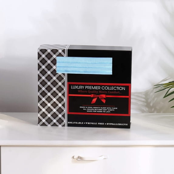 4-Piece Bed Sheet Set In a GIFT BOX Deep Pocket and Easy Fit King Aqua Blue