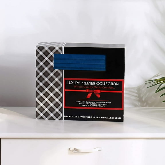 4-Piece Bed Sheet Set In a GIFT BOX Deep Pocket and Easy Fit King Navy Blue