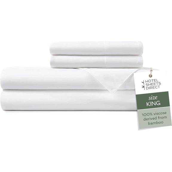 4 Piece Bed Sheet Set King Size, 100% Viscose Derived from Bamboo Sheets Set with 2 Pillowcases, Cooling & Breathable Luxury Bedding, Moisture-Wicking & Silky Soft Texture, White
