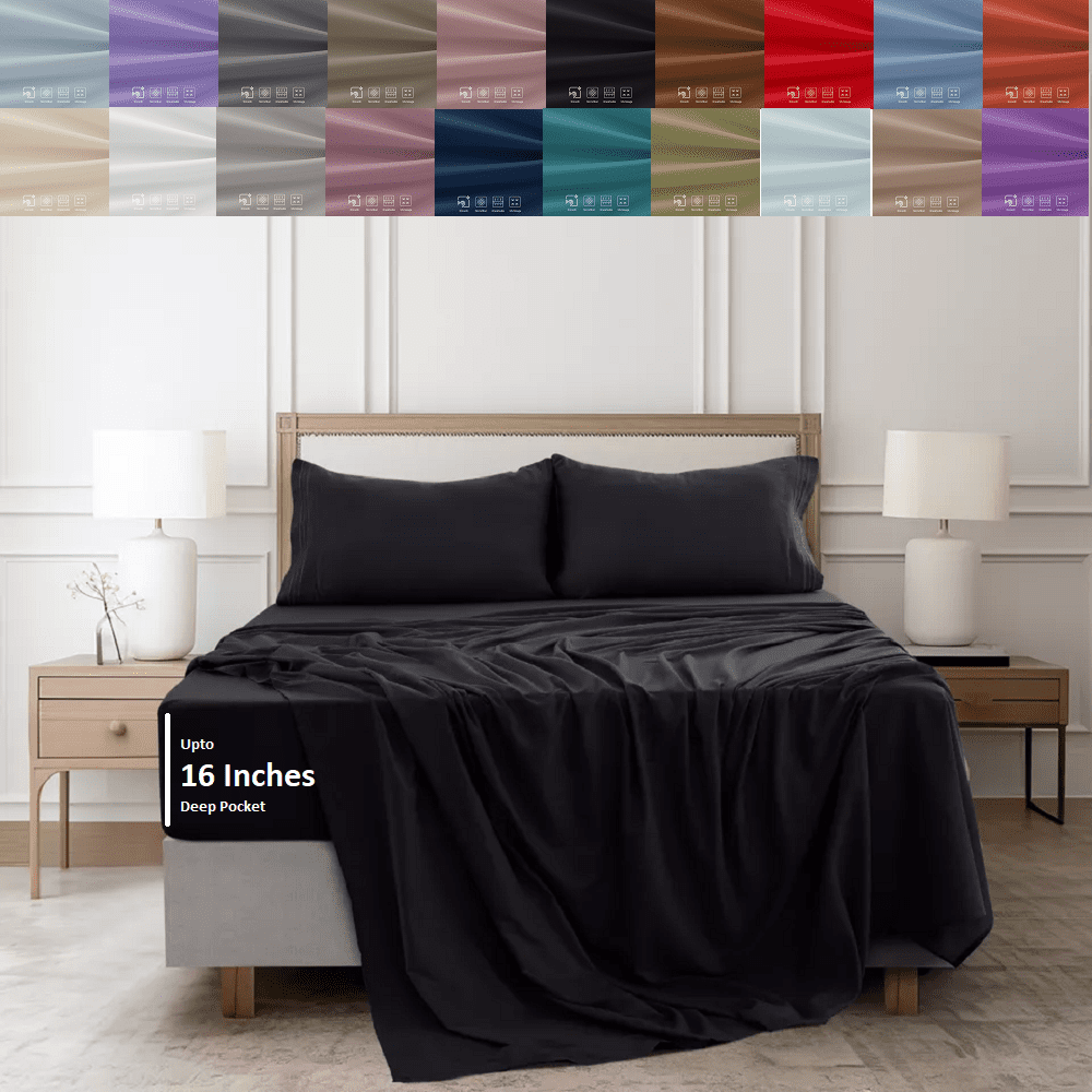 4 Piece Bed Sheet Set, Ultra Soft Microfiber, 16" Deep Pocket Sheets