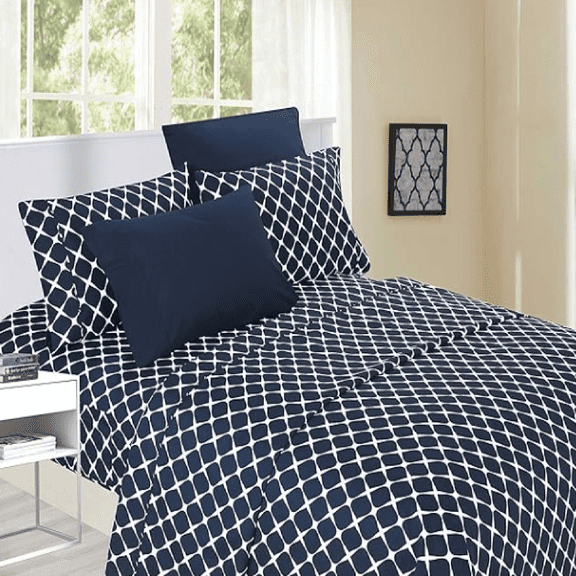 4-Piece Bed Sheet Set, Wrinkle Resistant Milano Trellis Pattern-1500 Thread Count Egyptian Quality Microfiber Bedding Set, Twin/Twin XL, Navy Blue