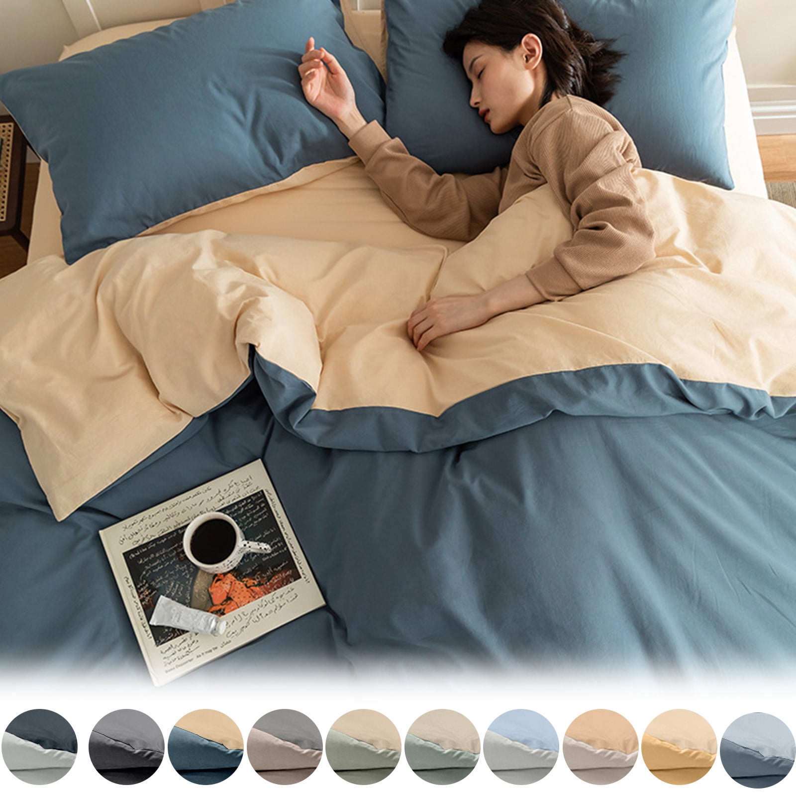 4 Piece Bed Sheets 71x87in Bedding Set with Duvet Cover Fitted Sheet 2 Pillowcases Soft Washed Polyester Wrinkle Free Easy Care by PALIFEUR