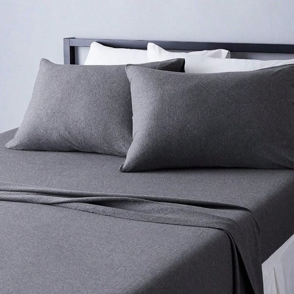 4 Piece Bed Sheets Set 100 Cotton Jersey Includes er Soft Flat and Fitted Sheets Pillowcase King Dark Gray Solid