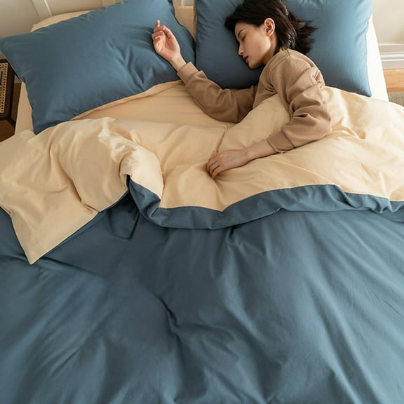 4-Piece Bedding Set 1PC Polyester Washed Fabric Breathable & Reversible for Dorm Room Comfort