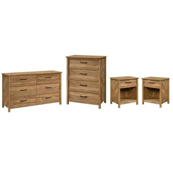 4 Piece Bedroom Set with Dresser Chest and 2 Nightstands in Sindoori Mango