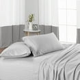 thumbnail image 1 of 4 Piece Beed Sheet Set, 400 Thread Count, 14" Deep Pocket, 100% egyptian Cotton, Best Bed Sheet for Home - Extra Soft & Luxury - Light Grey Stripe,Olympic Queen Size., 1 of 6