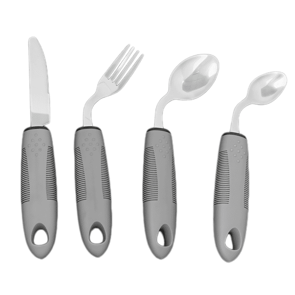4 Piece Bendable Weighted Adaptive Eating Utensil Set, Non Slip TPR Handle Stainless Steel Tremor Resistant Silverware for Elderly, Hand Tremors & Rehabilitation