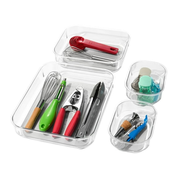 madesmart 4-Piece Clear Bin Pack, Clear Soft Grip Collection, Soft-grip Lining, Non-slip Feet, BPA-free, Clear/Grey