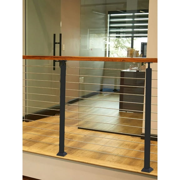 4-Piece Black Cable Railing Post Kit for Deck 42inch, Stairs, Balcony & Pool Fence - Durable Stair Railing System