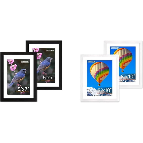 4 Piece Black Picture Frame Set 5x7 And 8x10 Inch Wall Display Photo Holder HD Plexiglass