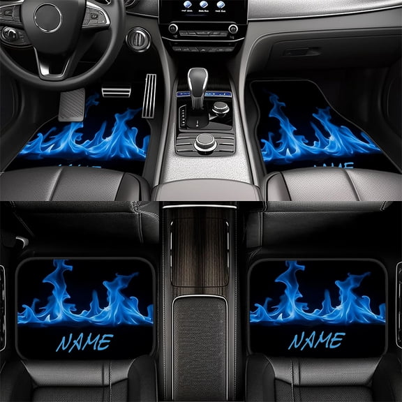 4-Piece Blue Flame Custom Name Car Floor Mats, Universal Fit Auto Floor Liners For Cars Trucks Suvs, Anti-Slip All-Weather Interior Protection, Easy Clean Set