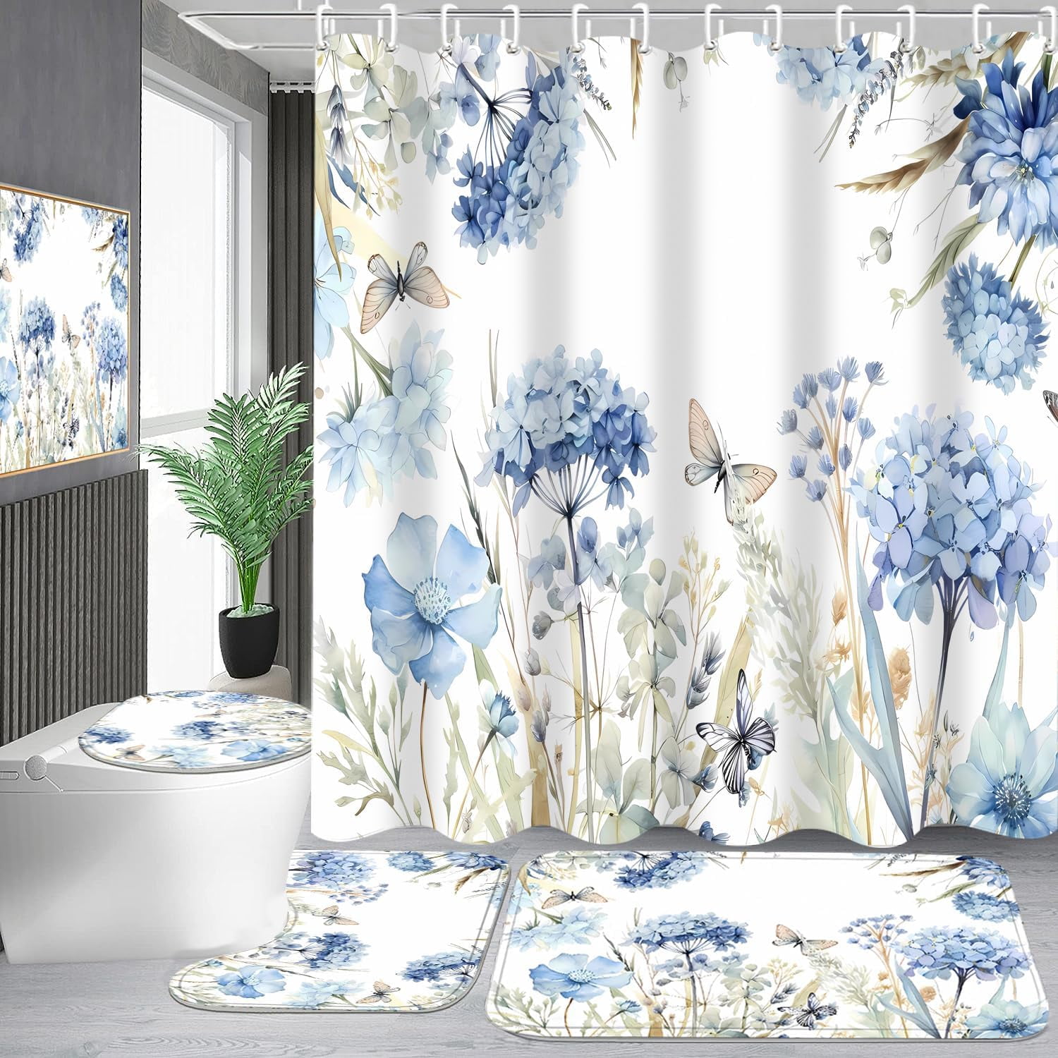 4-Piece Blue Ocean Seaworld Shower Curtain Set Marine Life Bathroom Set ...
