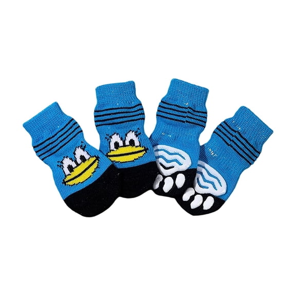 4-Piece Blue Pet Socks with Non-Slip Soles, Dog & Cat Paw Coverings, Knitted Footwear for Small Breeds Like Teddy, Corgi, indoor & Outdoor Paw Protection, Pet Grooming & Walking