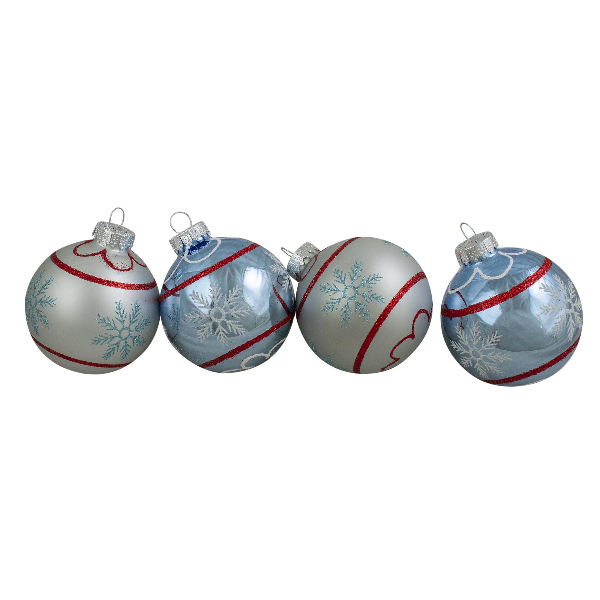 4-Piece Blue and Silver Onion Shaped Glass Christmas Ornament Set 3.5" (90mm)