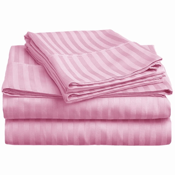 4 Piece Boat Sheet Set, 100% Egyptian Cotton, 600 Thread Count, 22" Deep Pocket, Extra Soft and Luxury - Universal - XL - V Berth Size Fits Perfectly - Pink Stripe.
