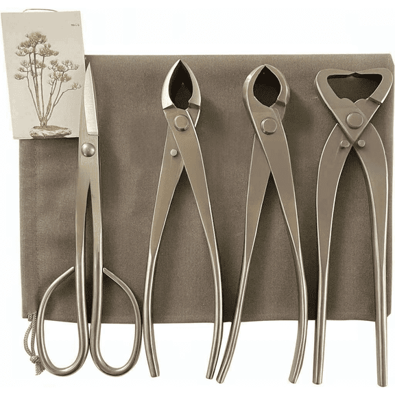 4-Piece Bonsai Tool Set with Concave Cutter Knob Cutter Trunk Splitter and Scissors