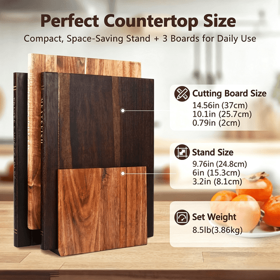 4-Piece Book Shaped Cutting Board, Solid Acacia Wood Cutting Boards Set, Decorative Book Design Kitchen Chopping Boards with Stand, for Fruits, Vegetables, Meat, Bread, Unique Kitchen Decor & Gift