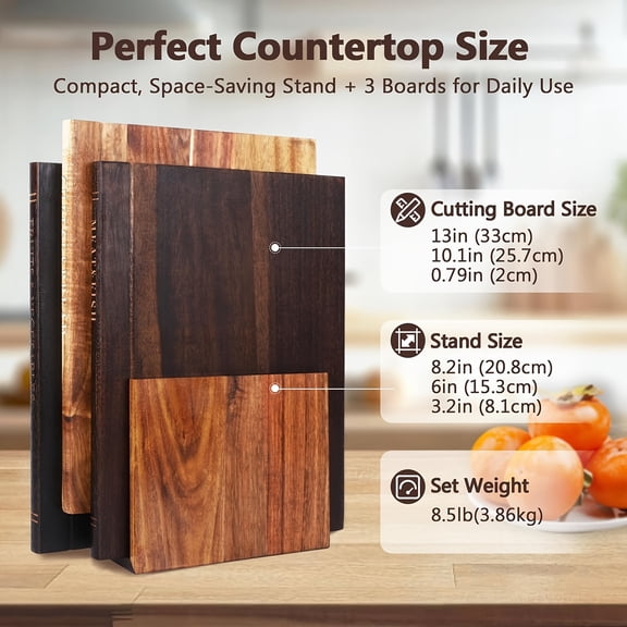 4-Piece Book Shaped Cutting Board, Solid Acacia Wood Cutting Boards Set, Decorative Book Design Kitchen Chopping Boards with Stand, for Fruits, Vegetables, Meat, Bread, Unique Kitchen Decor & Gift