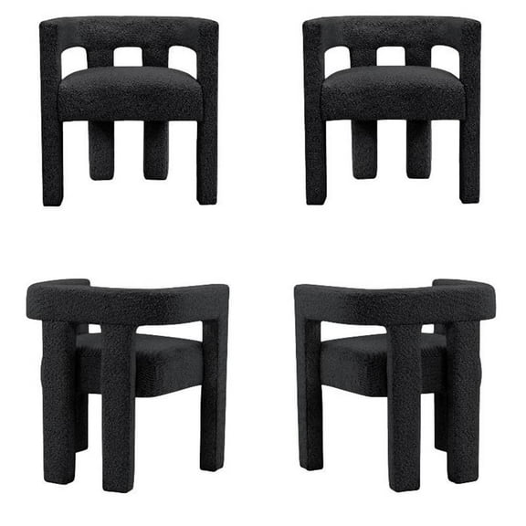 4 Piece Boulce Upholstered Dining Chairs Set in Black