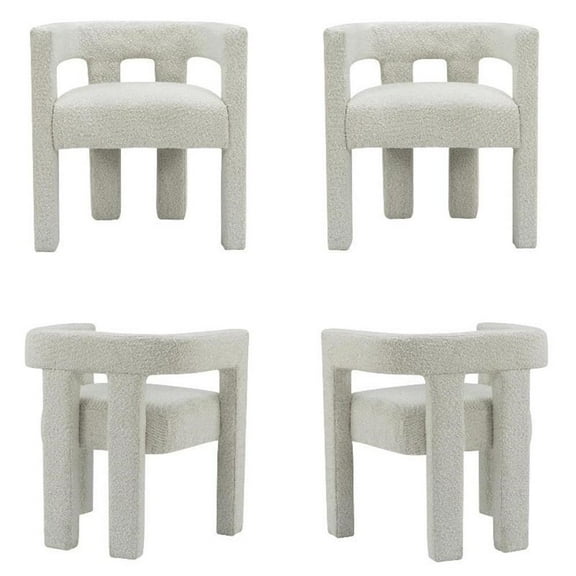 4 Piece Boulce Upholstered Dining Chairs Set in Cream